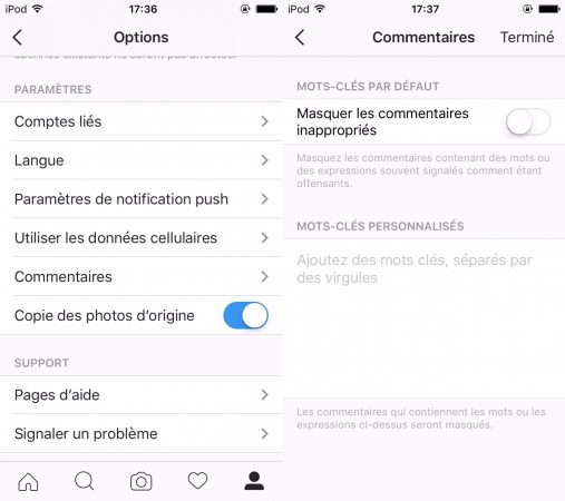 Instagram Masquer Commentaires Innapropries