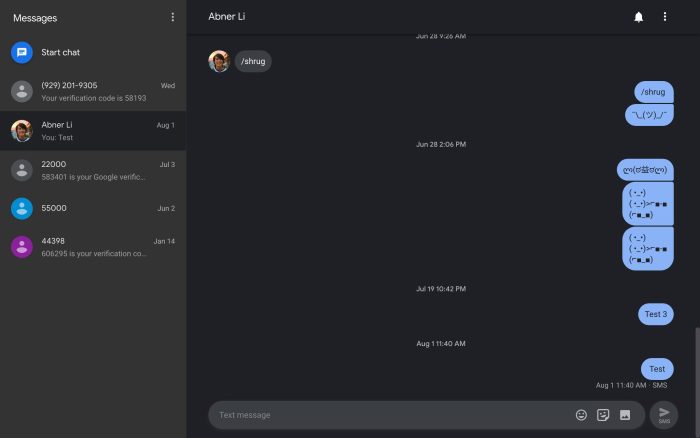 android messages web dark new