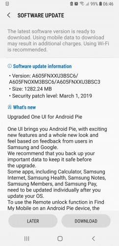 galaxy a6 2018 android pie