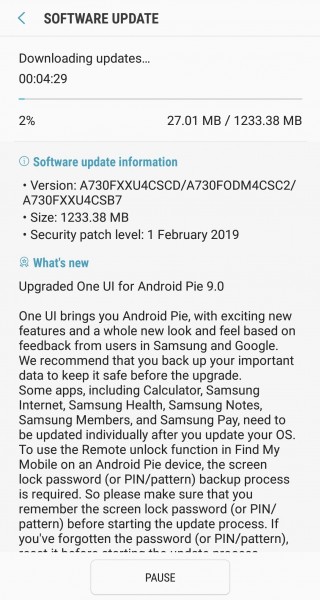 galaxy a8 plus 2018 android pie