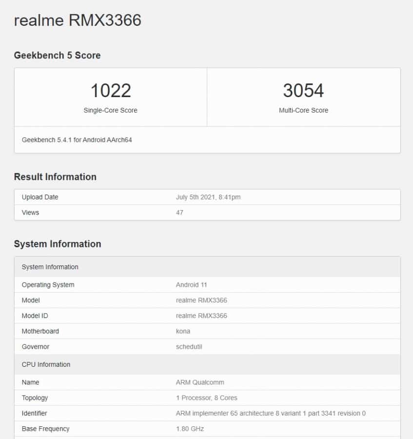 Realme X9 Pro apparaît sur Geekbench avec Snapdragon 870