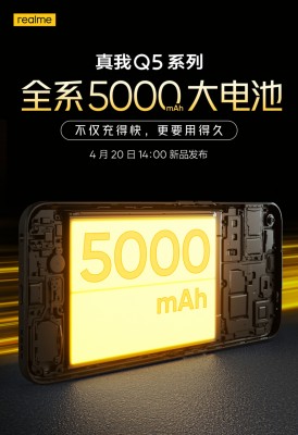 Realme a confirmé une charge de 80 W et une batterie de 5 000 mAh pour la série Q5